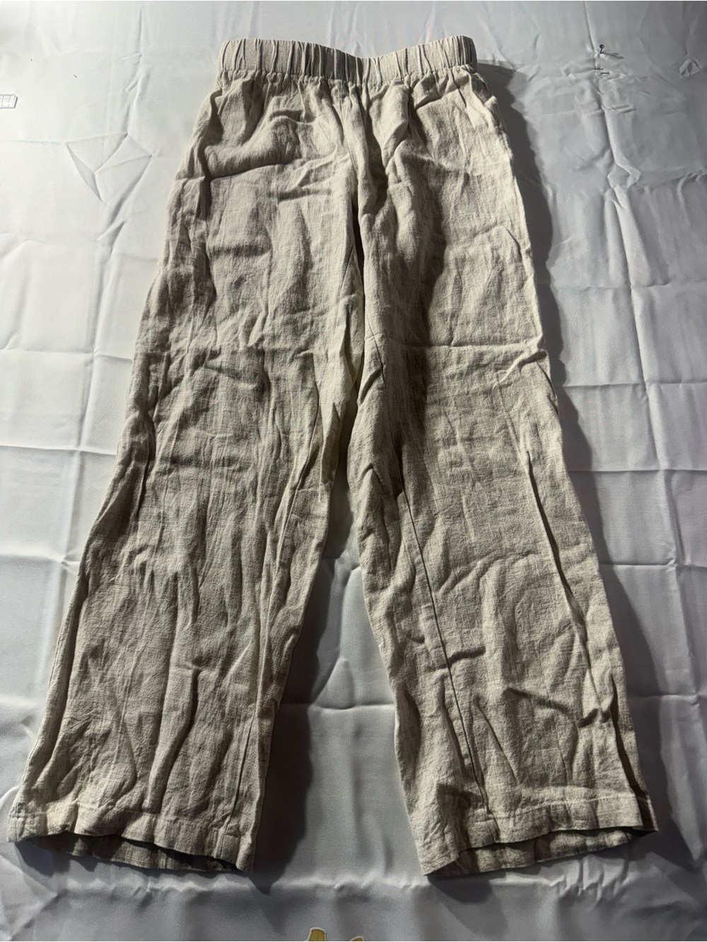 SHEIN Petite XS Neutral Drawstring Linen-Blend Pants - Light Tan/ Cream